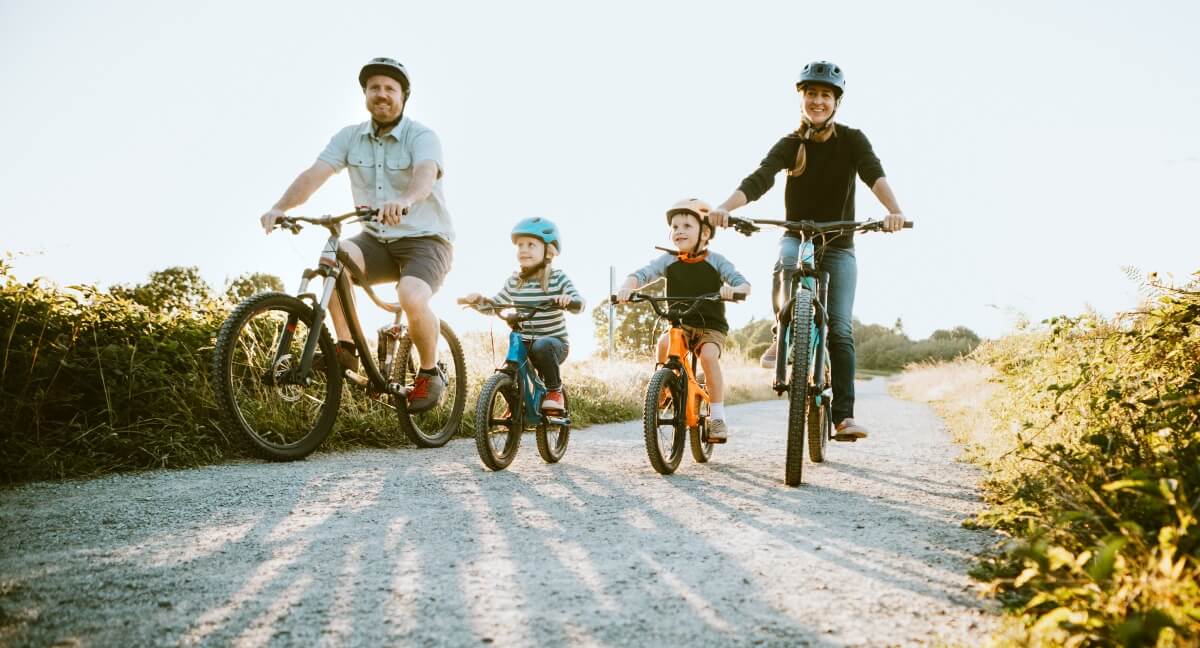 Family riding bicycles