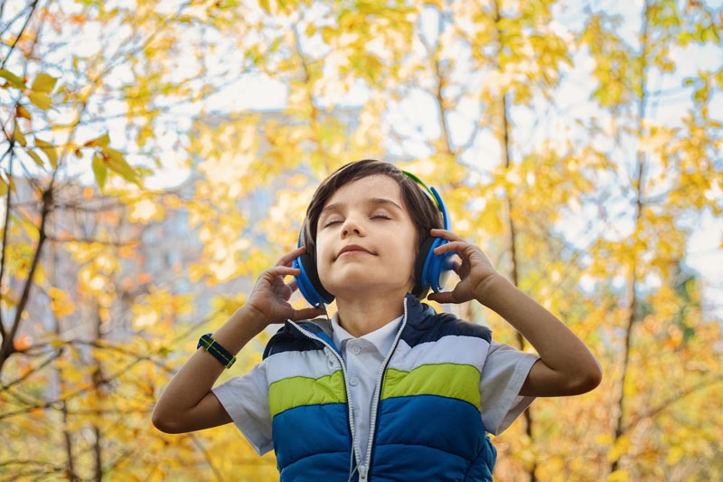 Boy wearing headphones