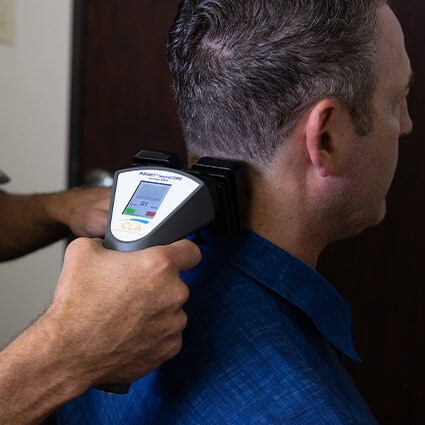 Scanning man's neck