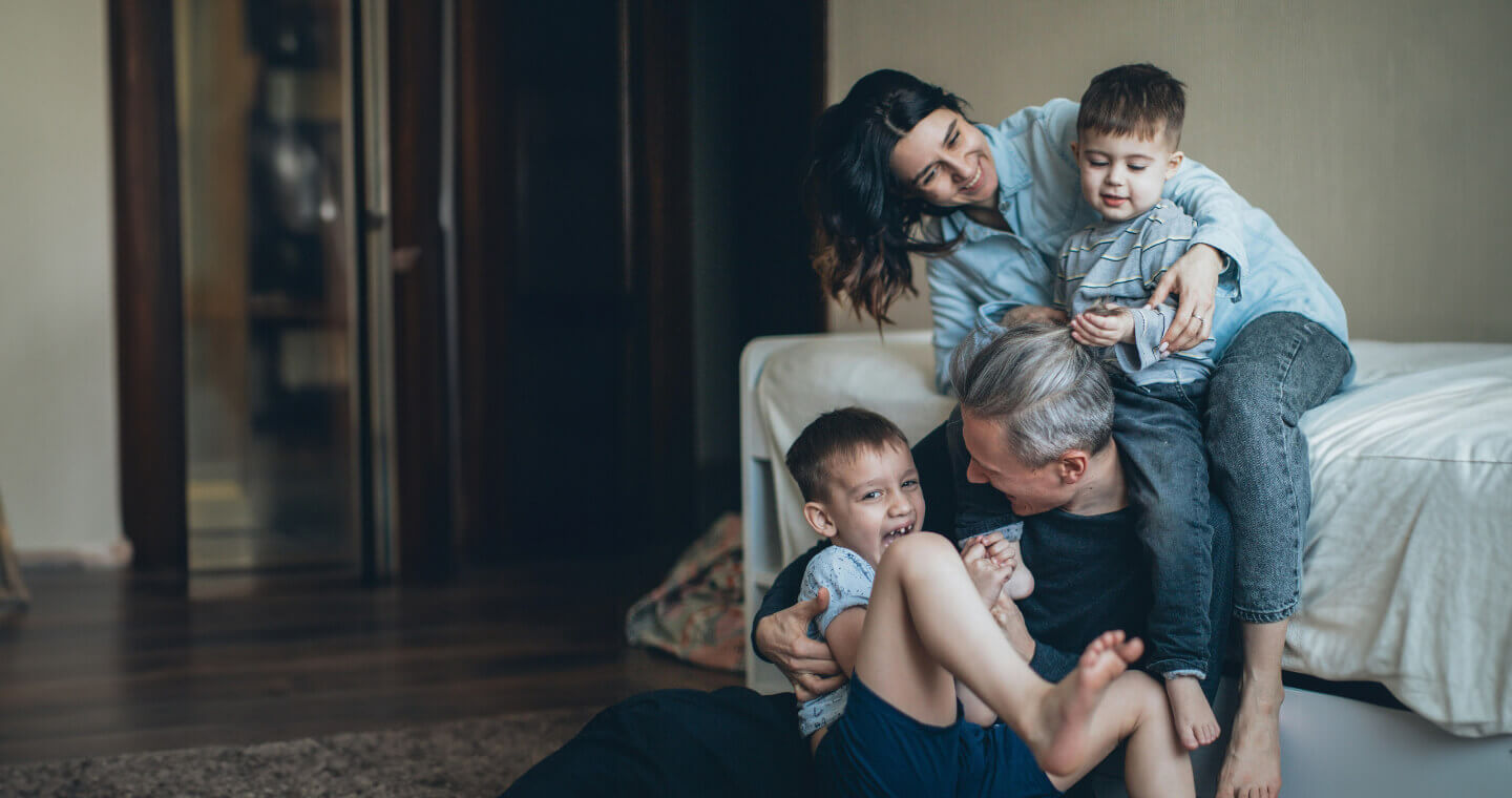 Happy family laughing