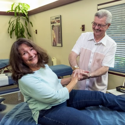 Doctor and woman laughing