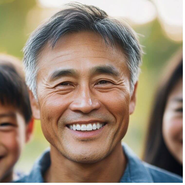 Natural smile after ceramic dental implant treatment