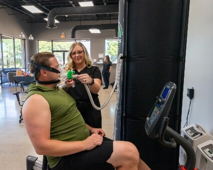 Patient exercising while on oxygen