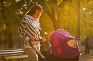 Mom with baby stroller