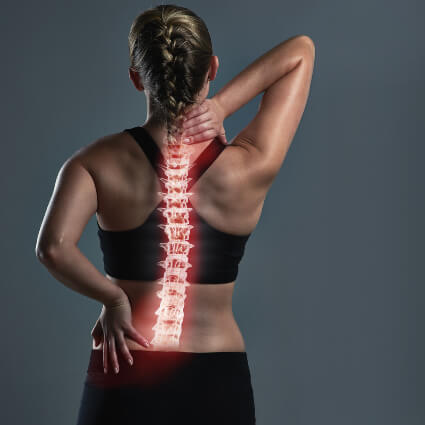 Spine overlay on female athlete's back