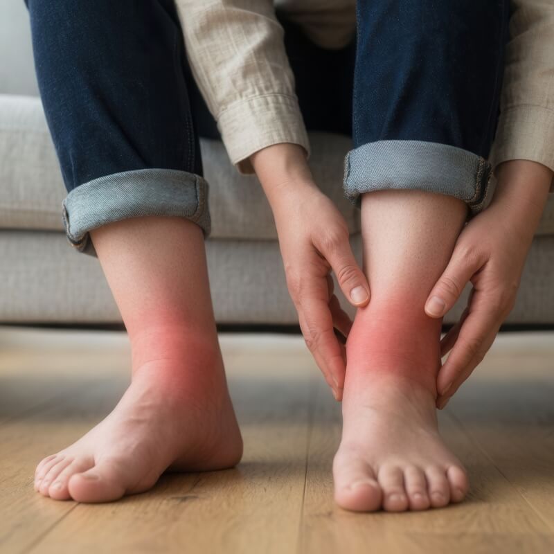 person touching their ankles
