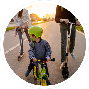 Family riding bikes