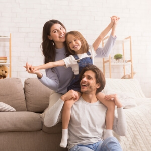 happy family on couch