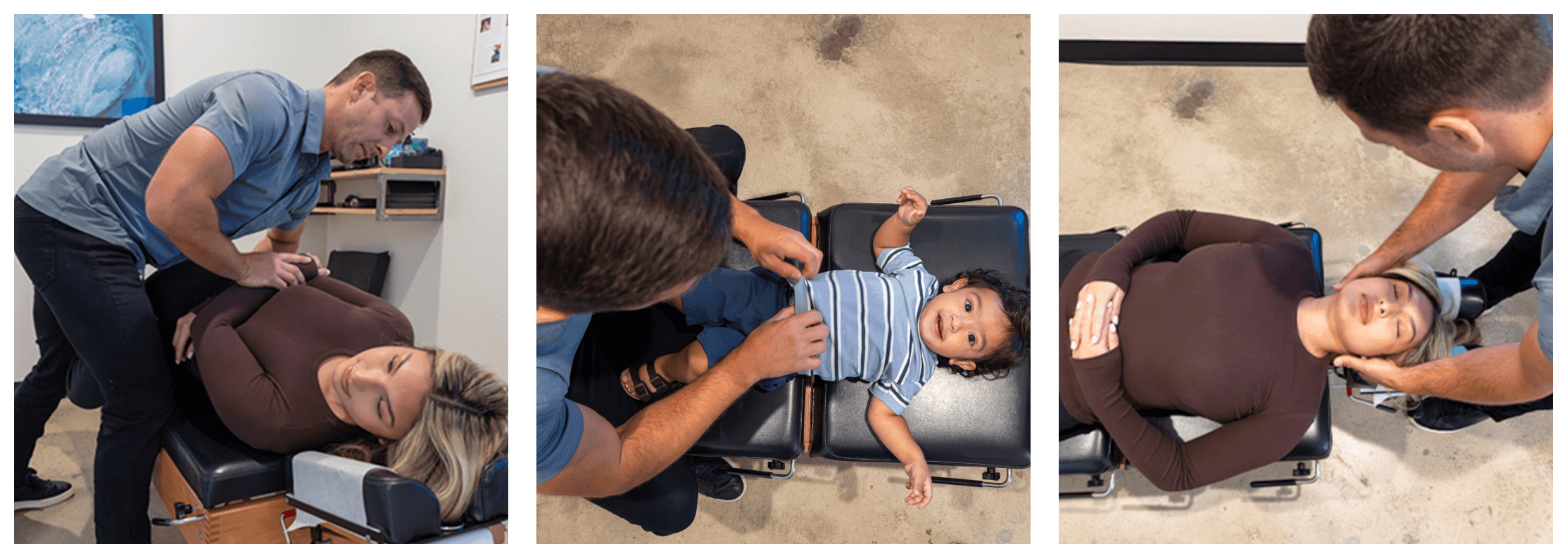 Photo collage featuring San Marcos patients receiving chiropractic adjustments at Life Source Chiropractic