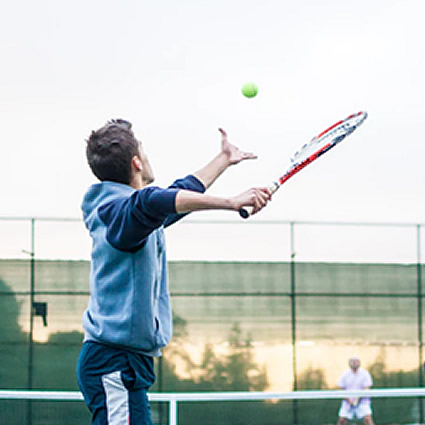 Tennis player serving