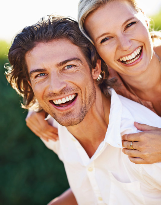 playful couple smiling