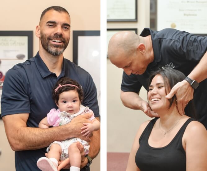 Chiropractor holding baby and Chiropractor doing a neck adjustment