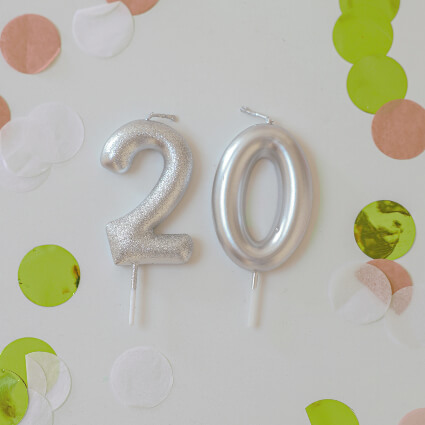 Silver number 20 candles