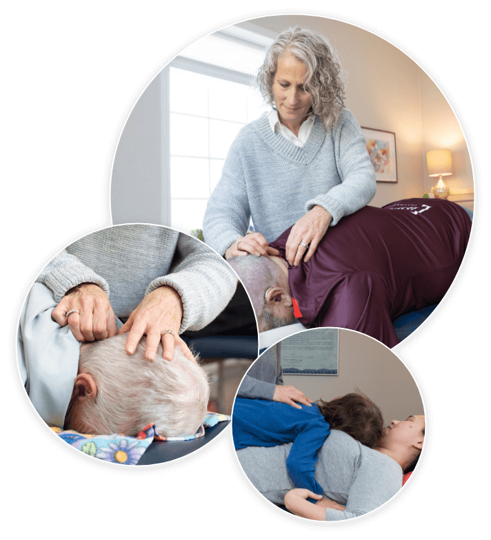 Collage of Waterloo chiropractor Dr Lisa adjusting patients