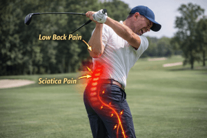 Golfer with low back pain and sciatica