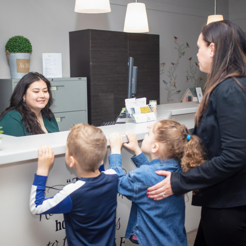 family at our front desk