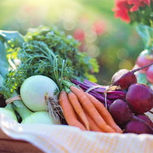 Basket of vegetables on table