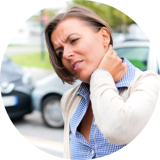 Woman holding neck after accident