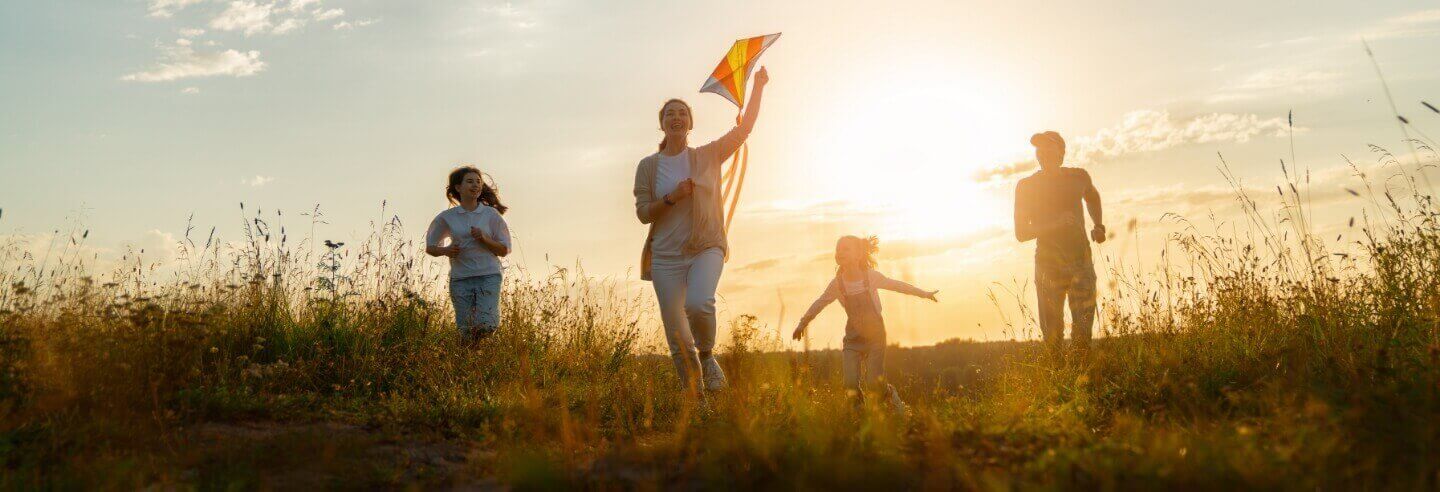 family playing kite