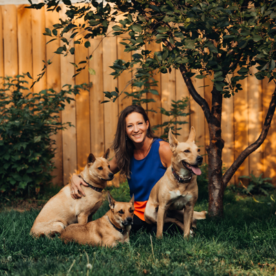 Nikki with her 3 dogs