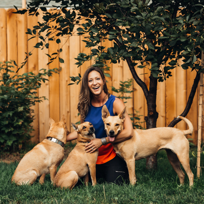 Nikki with her 3 dogs