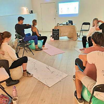 a hypnobirthing class in session
