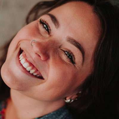 WOman smiling looking up
