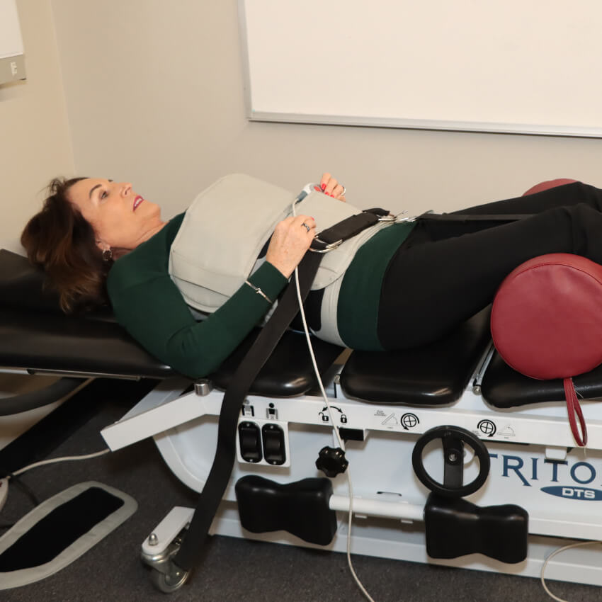DuPage Pain Management, Ltd. patient on our spinal decompression table
