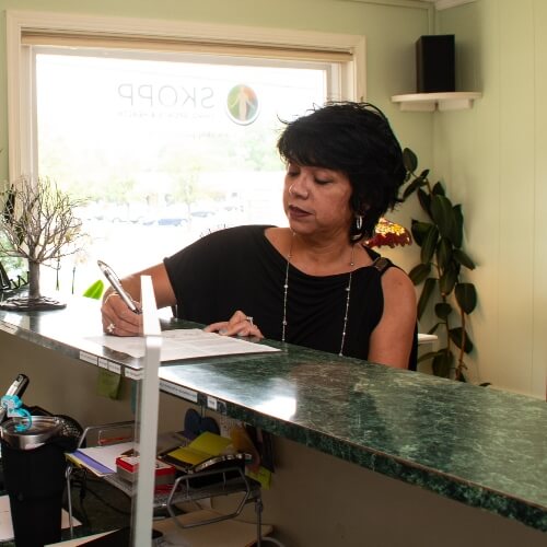 Patient filling in paperwork