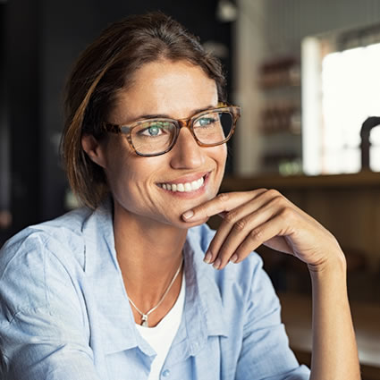adult woman nice smile with eyeglasses