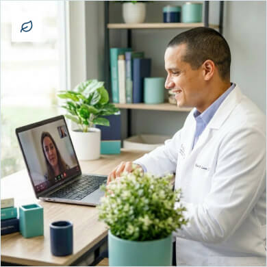 Doctor talking to patient in the screen