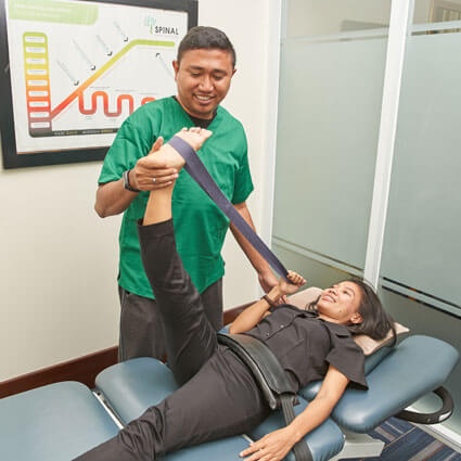 Stretching patient leg