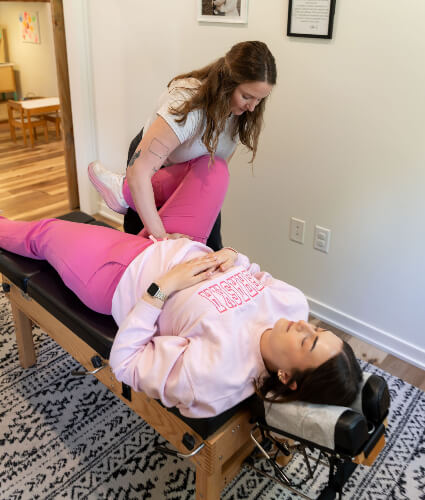 Pregnant patient leg adjustment