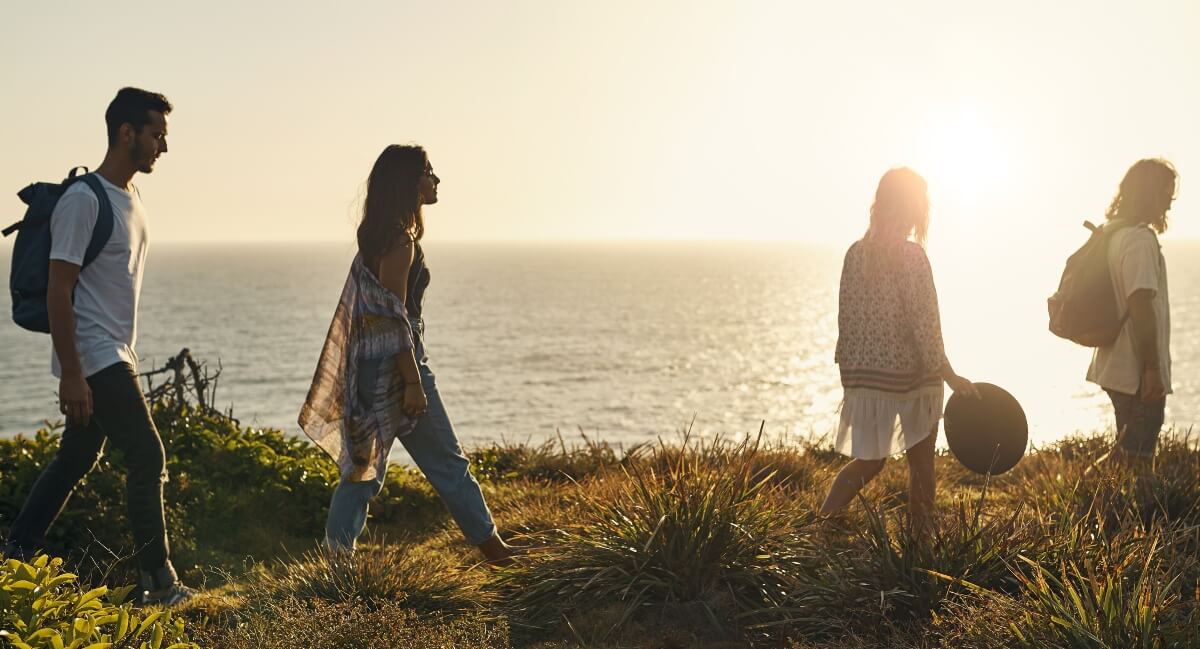 Friends out in nature during sunset