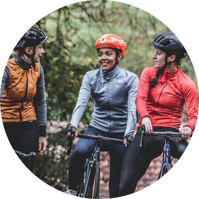 Three women on bikes