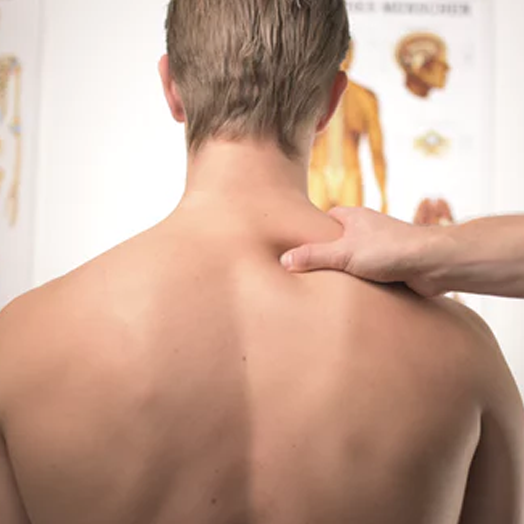 Chiropractor with hands on patient's back