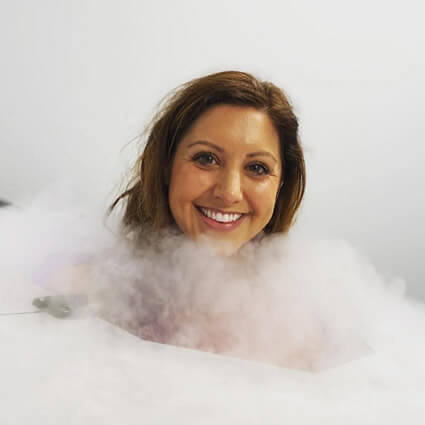 Woman smling in cryotherapy