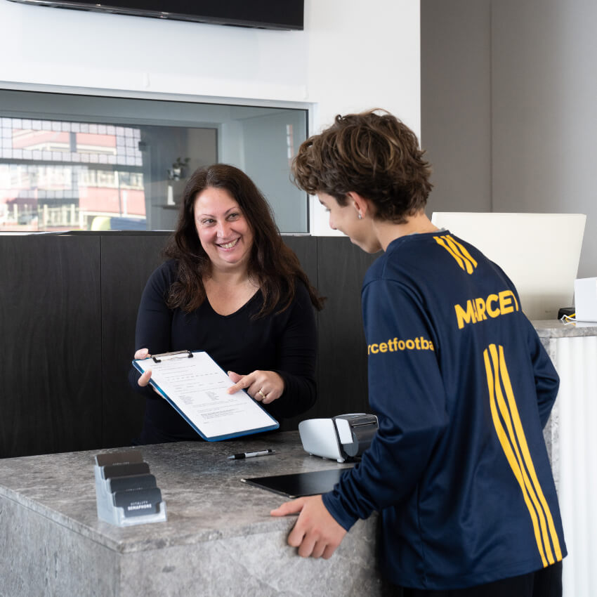 patient at our reception desk