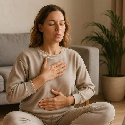 woman doing a relaxing breathing exercise