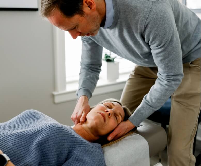 man stretching on table