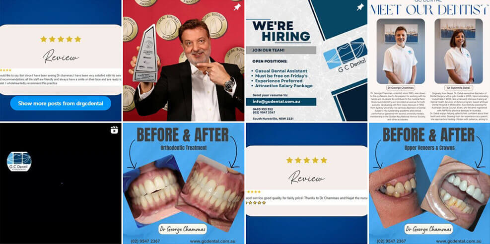 Photo collage of GC Dental's Instagram posts