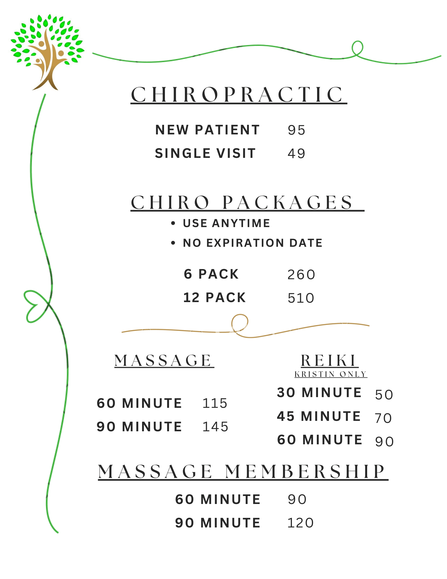 Fit Family Chiropractic price list