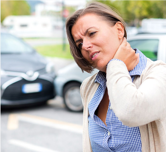 woman holding neck