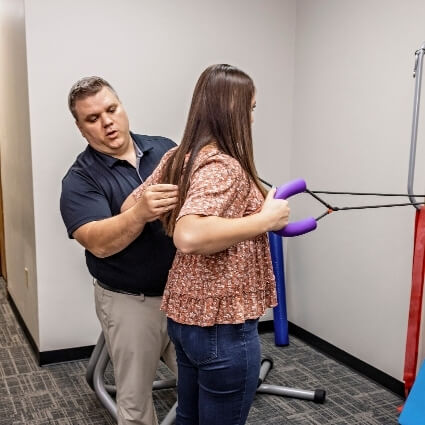 Gahanna chiropractor Dr Lorenz doing physical therapy with patient