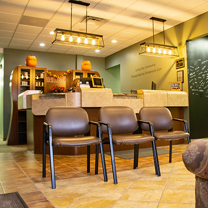 watiing room and front desk of Nelson Chiropractic