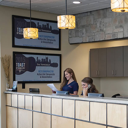 team at reception desk