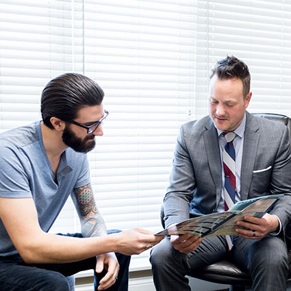 Reviewing paperwork with patient