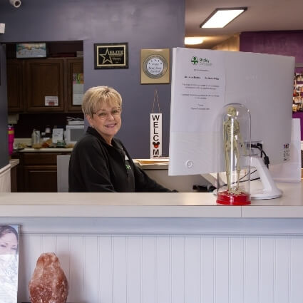 staff sitting at our front desk