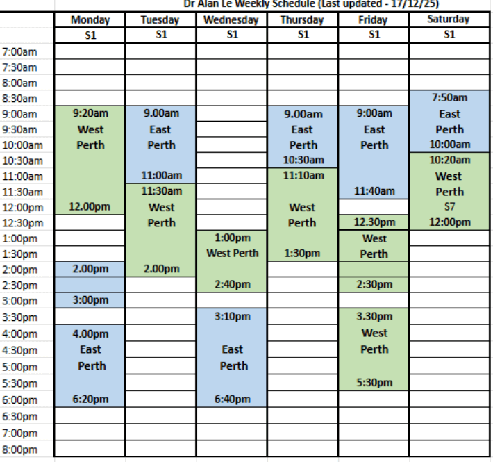 Dr Alan Le 2026 Shifts