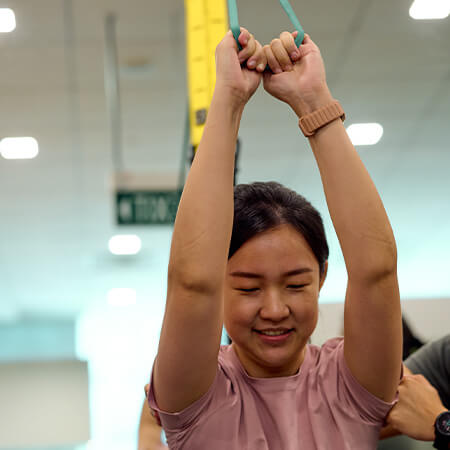 Patient exercising with physical resistance band